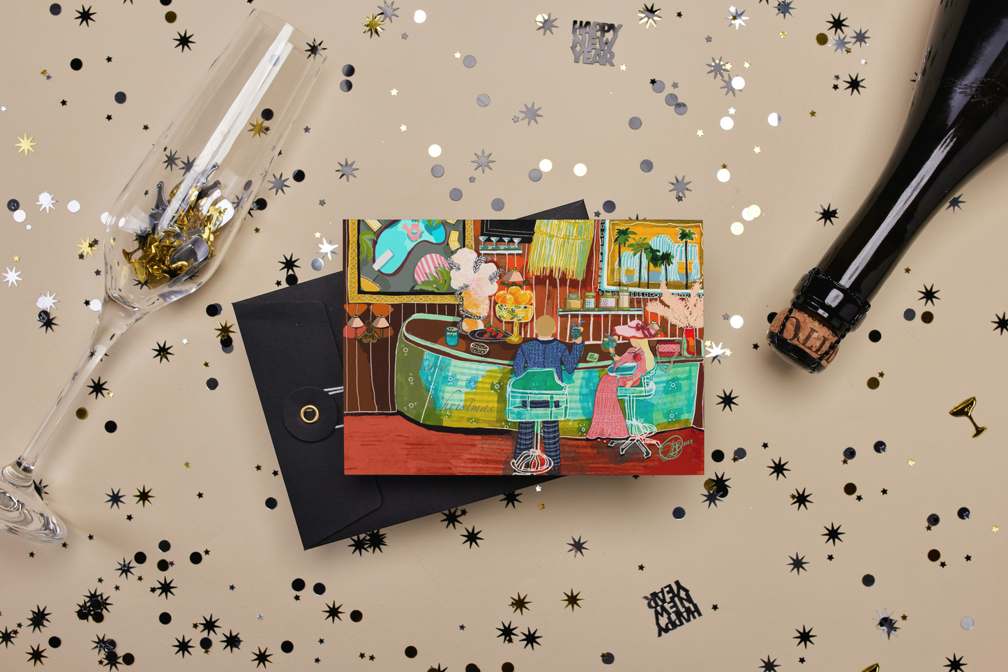 Mint Green Bar Holiday Individual Greeting Card
