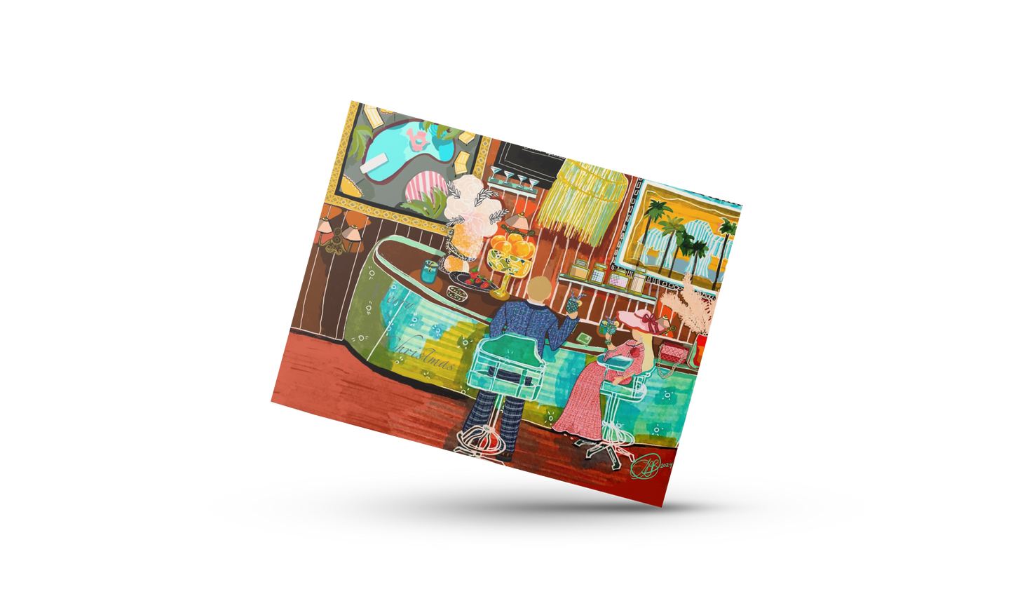 Mint Green Bar Holiday Individual Greeting Card