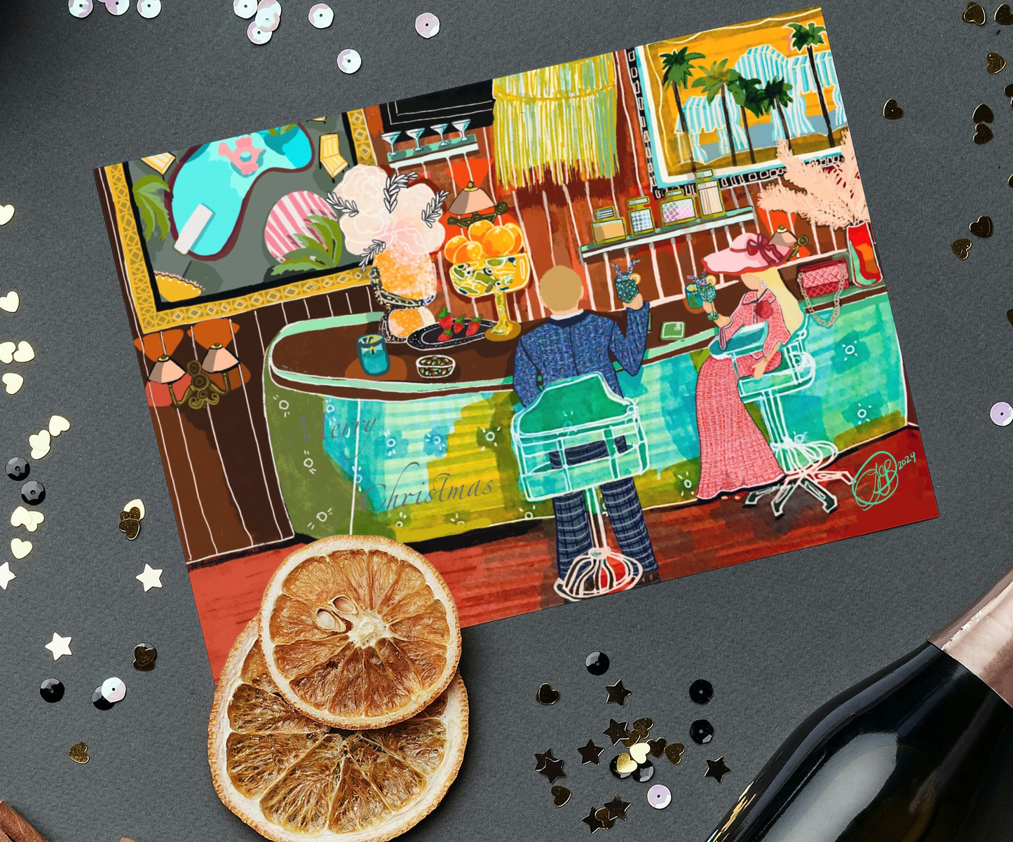 Mint Green Bar Holiday Individual Greeting Card