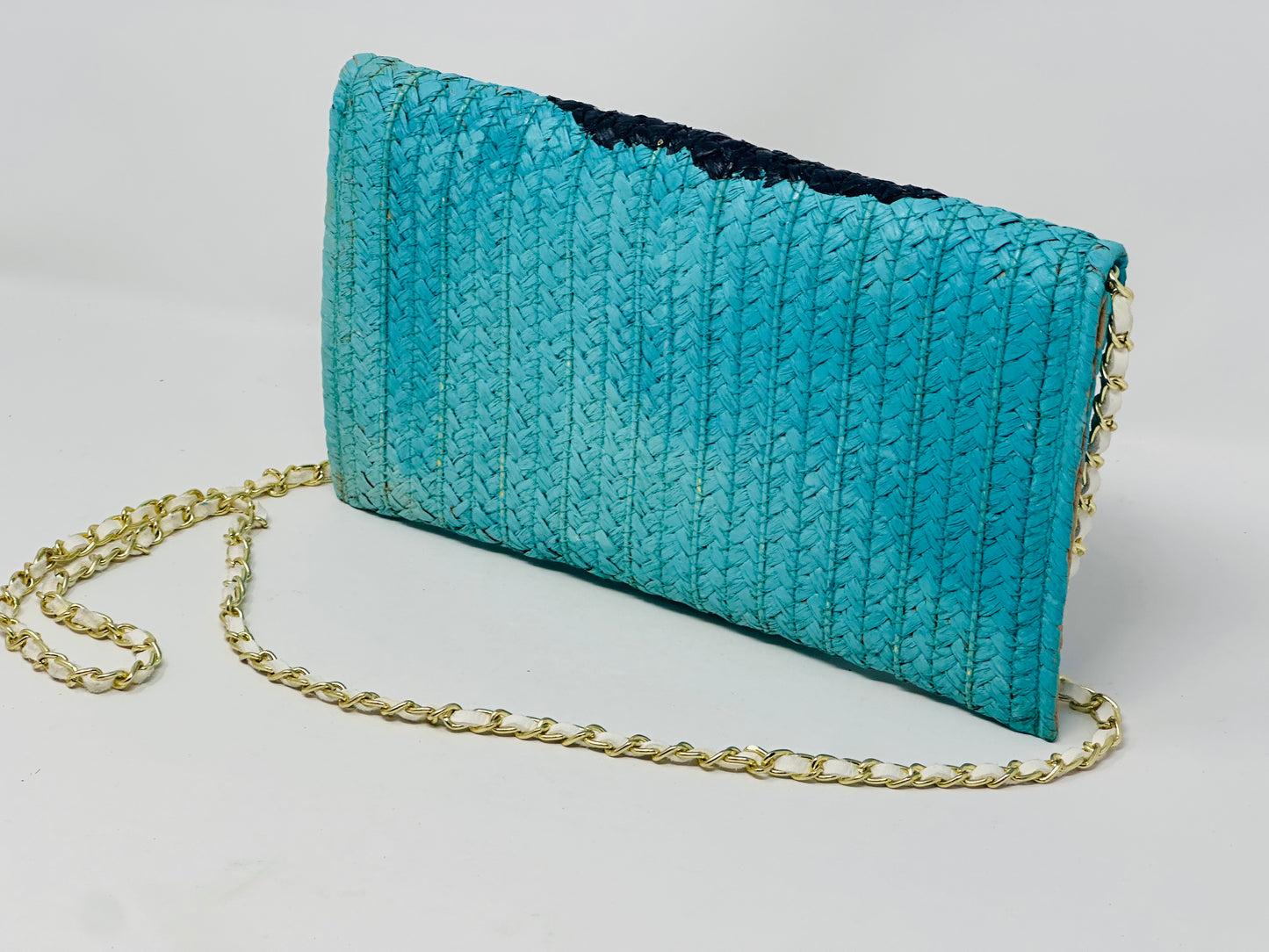 Camellia Turquoise Straw Crossbody Bag/Clutch