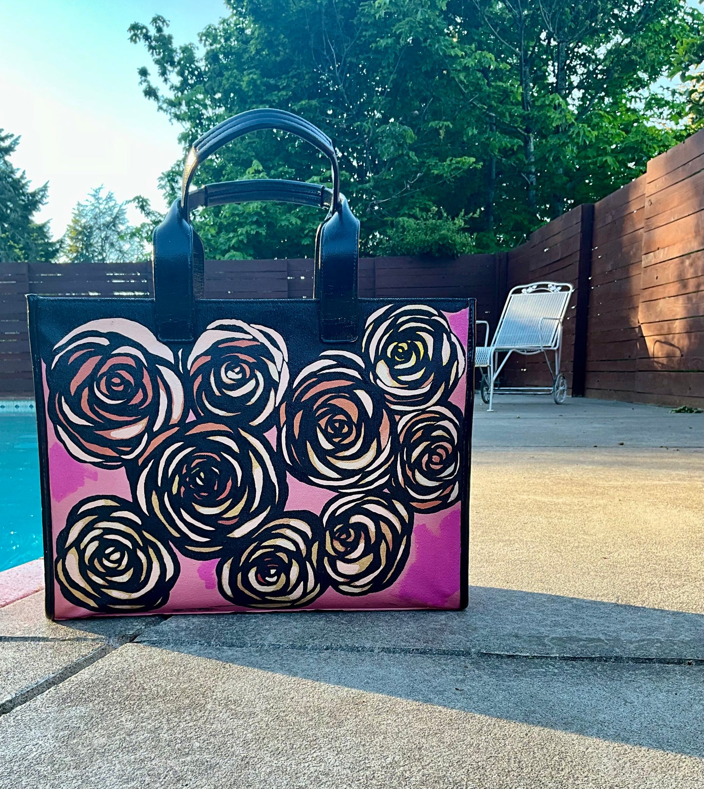 Original Flower Pattern Large Canvas Tote