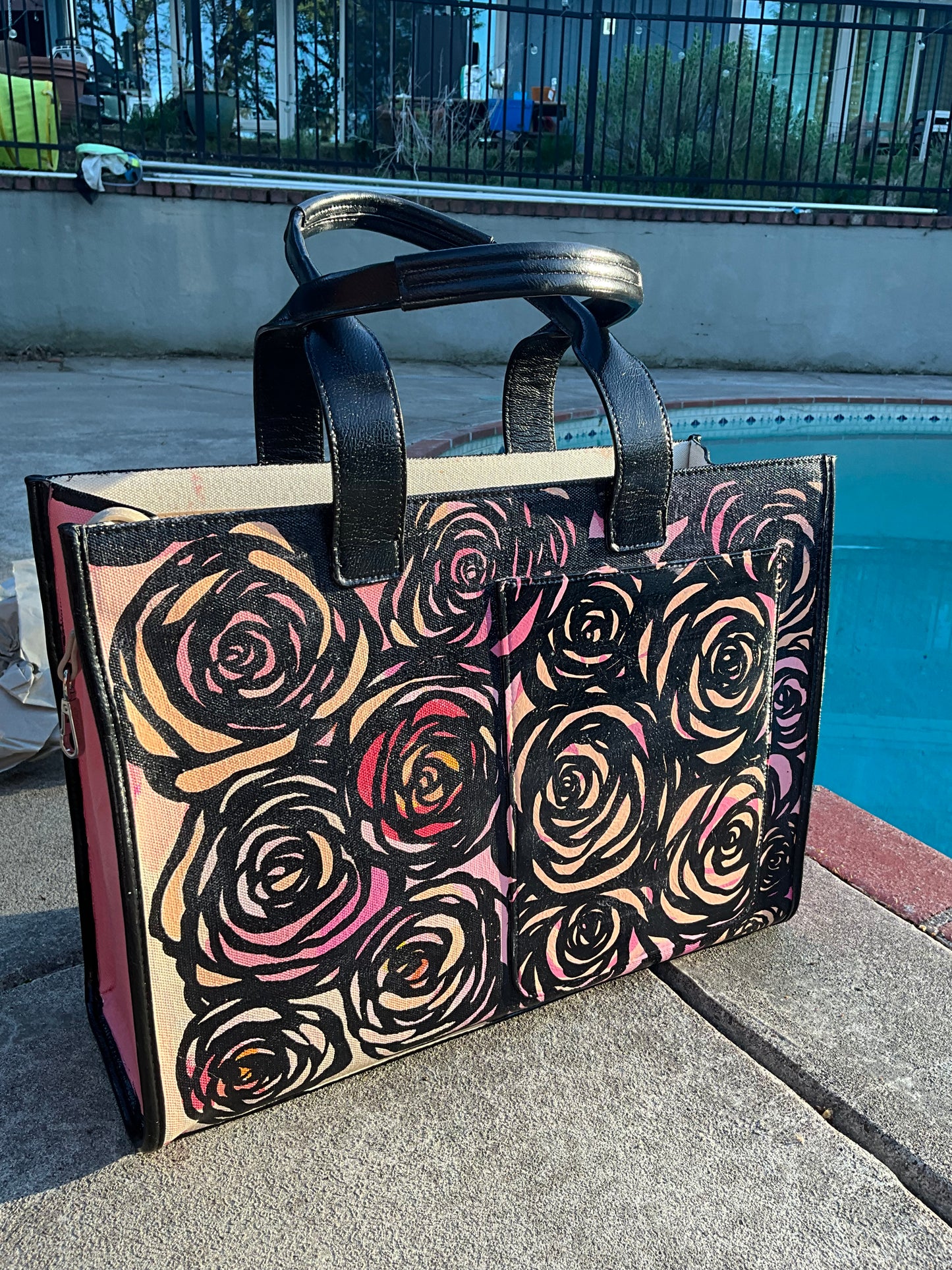 Original Flower Pattern Large Canvas Tote