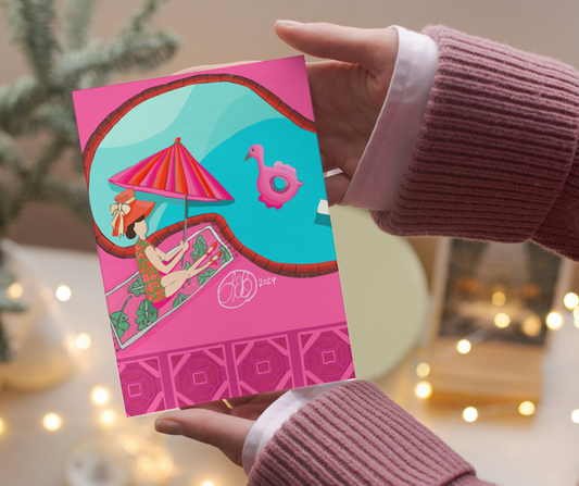 Pink Poolside Holiday Individual Greeting Card