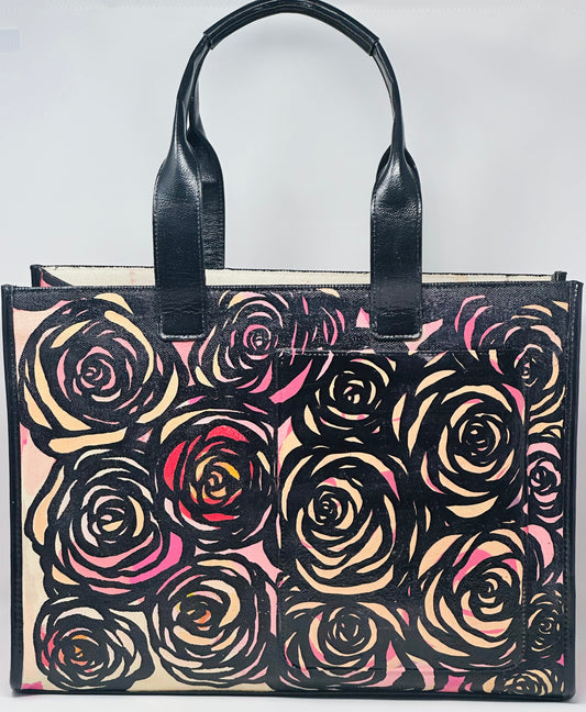 Original Flower Pattern Large Canvas Tote